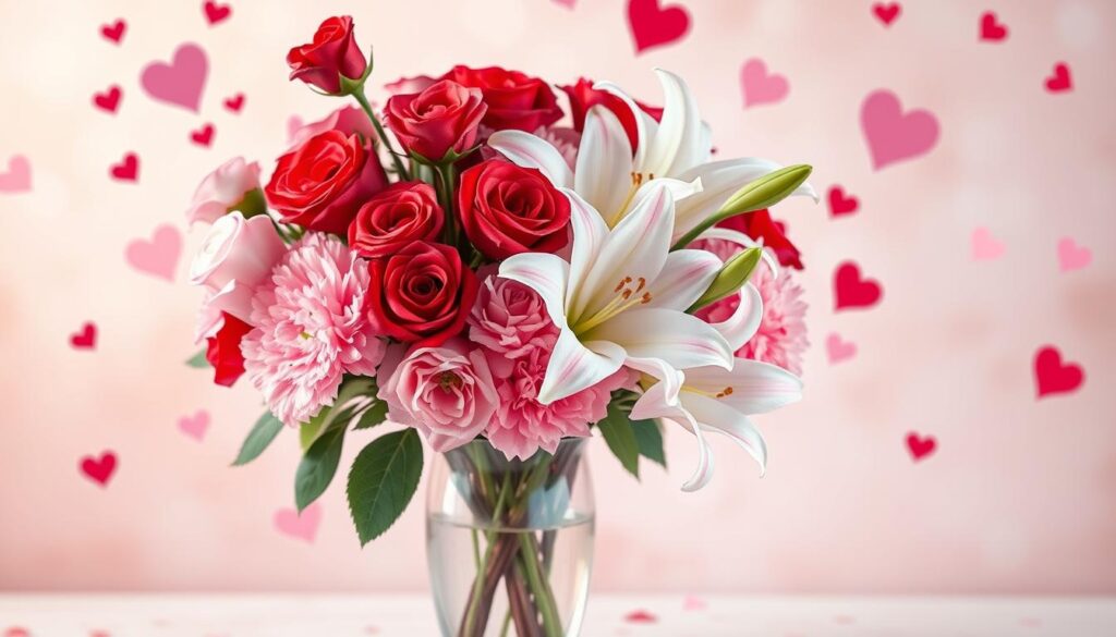 Valentine's Day symbols and flowers