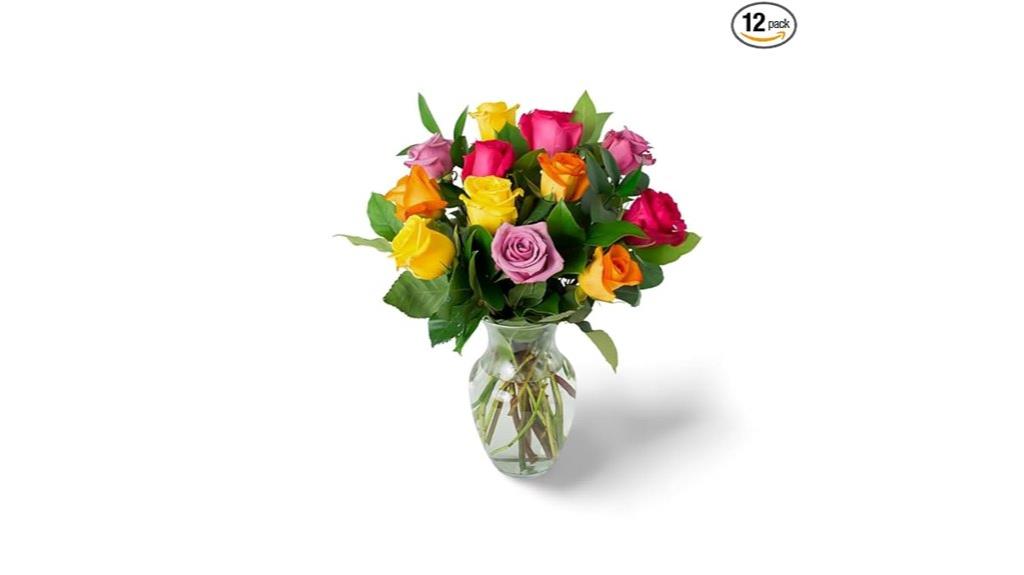 assorted roses with vase