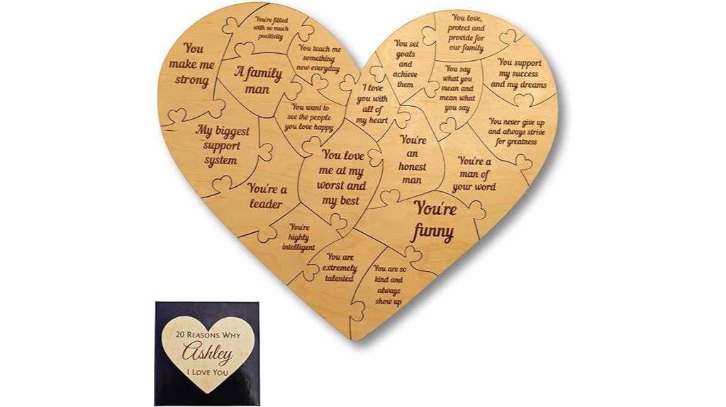 engraved wooden heart puzzle