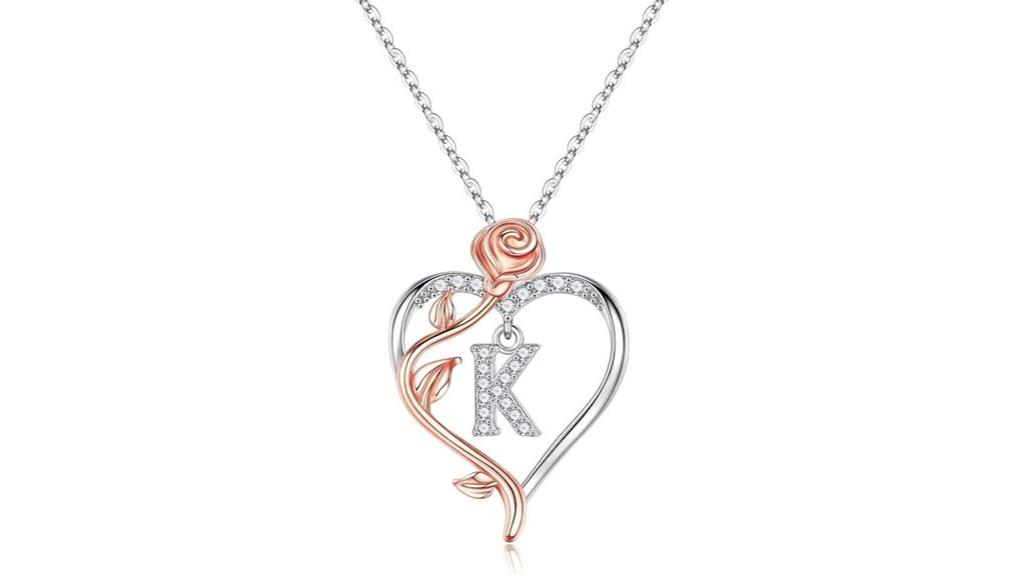 rose heart initial necklace