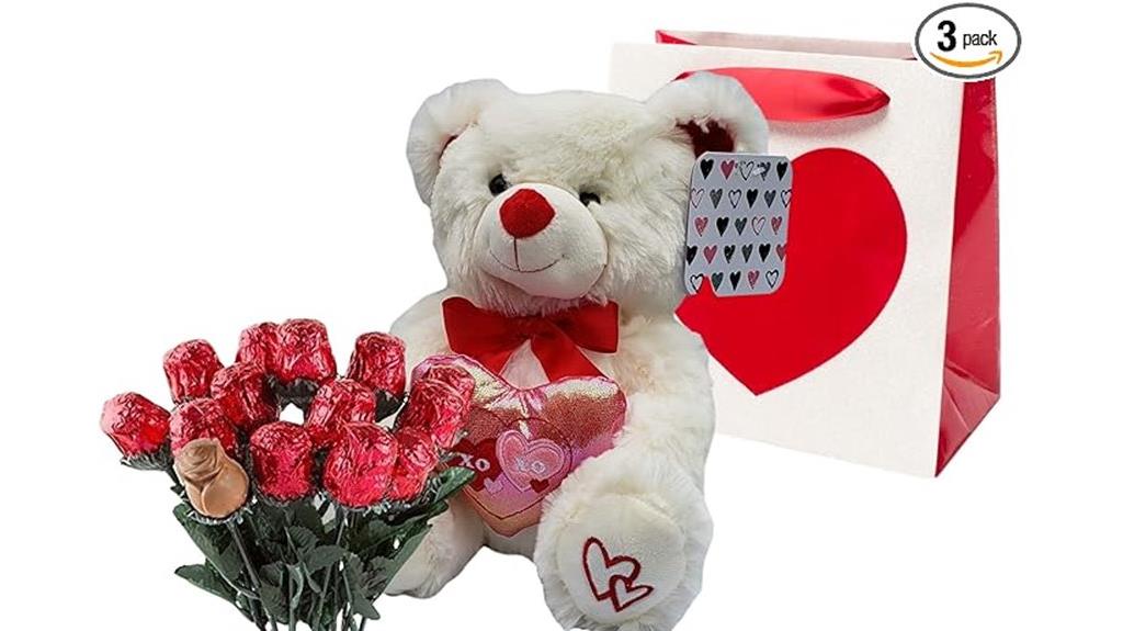 teddy bear and chocolate roses