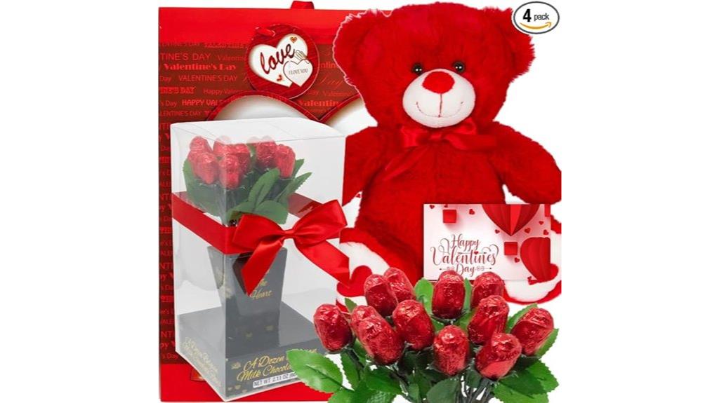 teddy bear and chocolate roses