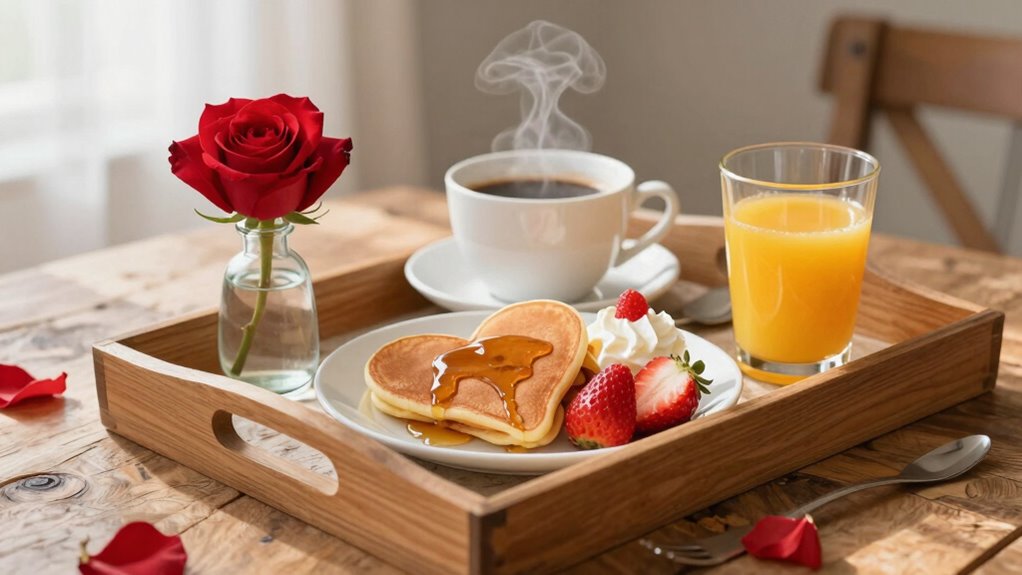 romantic heart shaped breakfast presentation