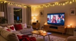 romantic movie night setup
