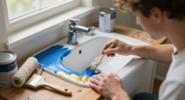 A Son Redid His Parents’ Powder Room In Blue And Gold — For Just $323