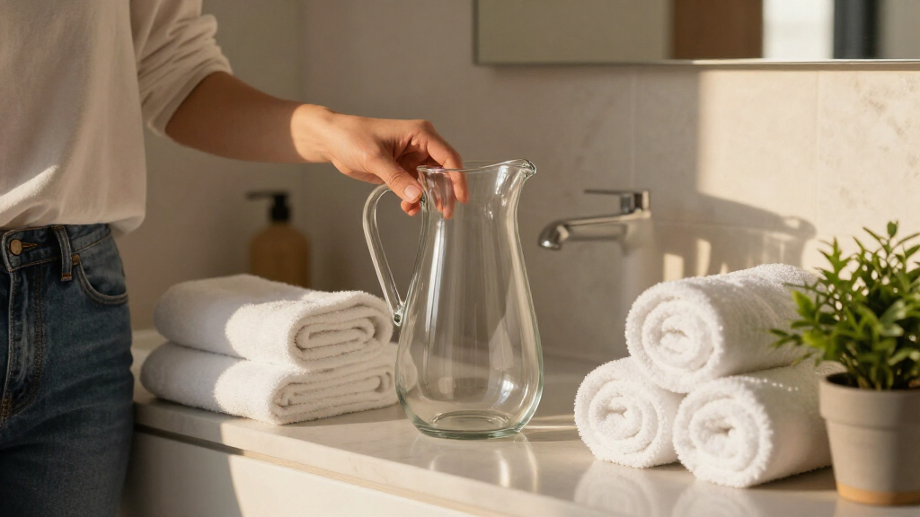 I Put A Glass Pitcher In My Bathroom, And It’s The Chicest Storage Trick
