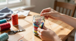 Savvy Upcyclers Transform Old Glass Jars Into A Sewing Kit With An Impressive DIY