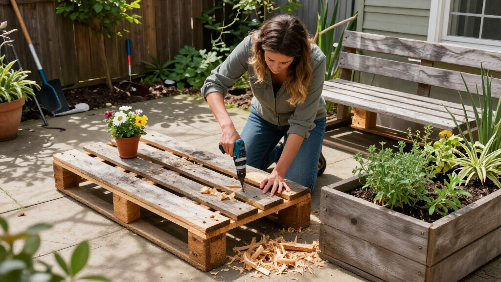 Woman Upcycles Old Wood Pallets Into A Backyard Showpiece With An Impressive DIY